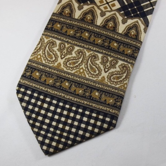 Aquascutum Tie Cream, Gold & Black Deco, 100% Silk - Picture 2 of 5